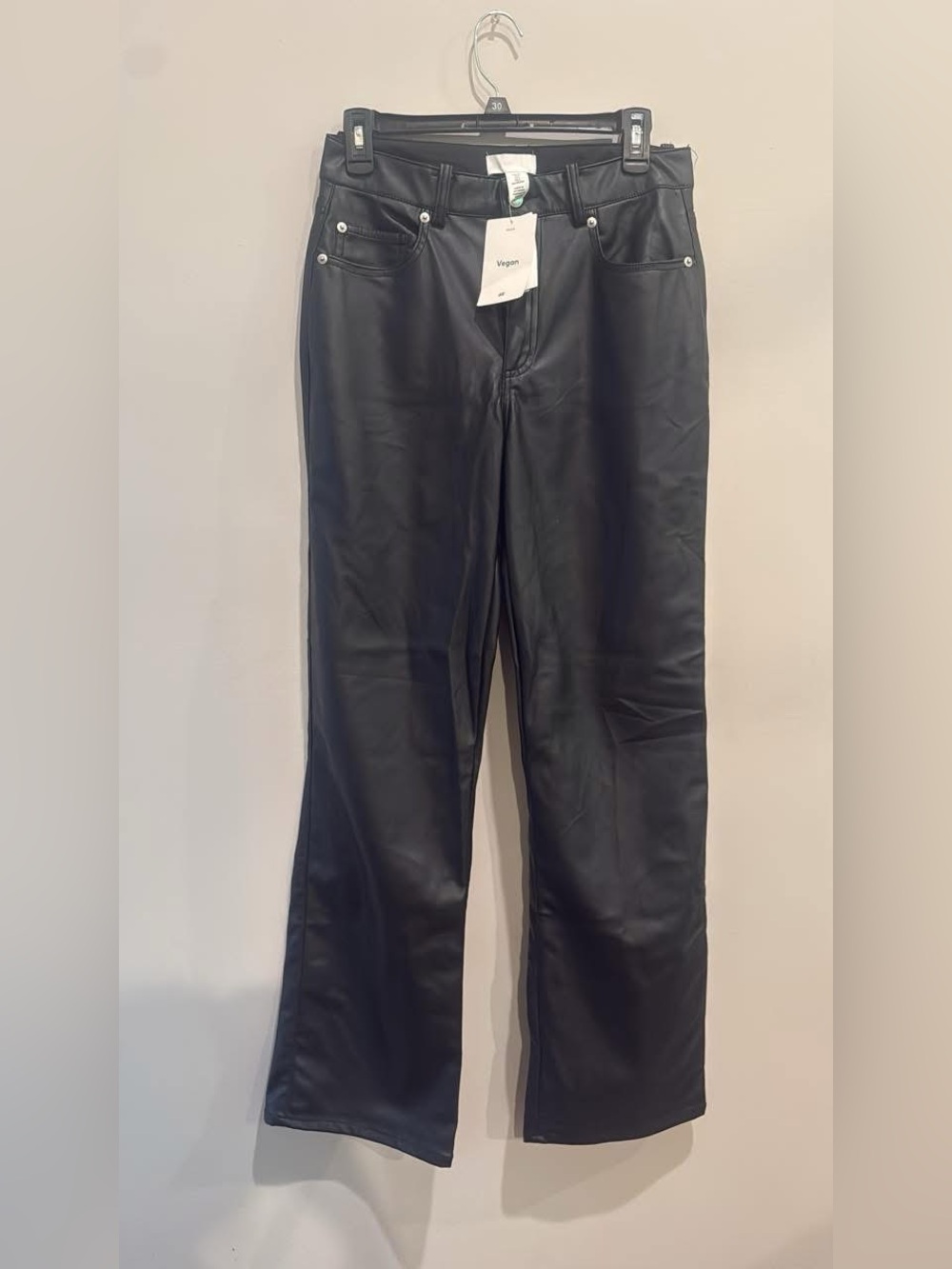 H&M Black Vegan Faux Leather Wide-Leg Pants